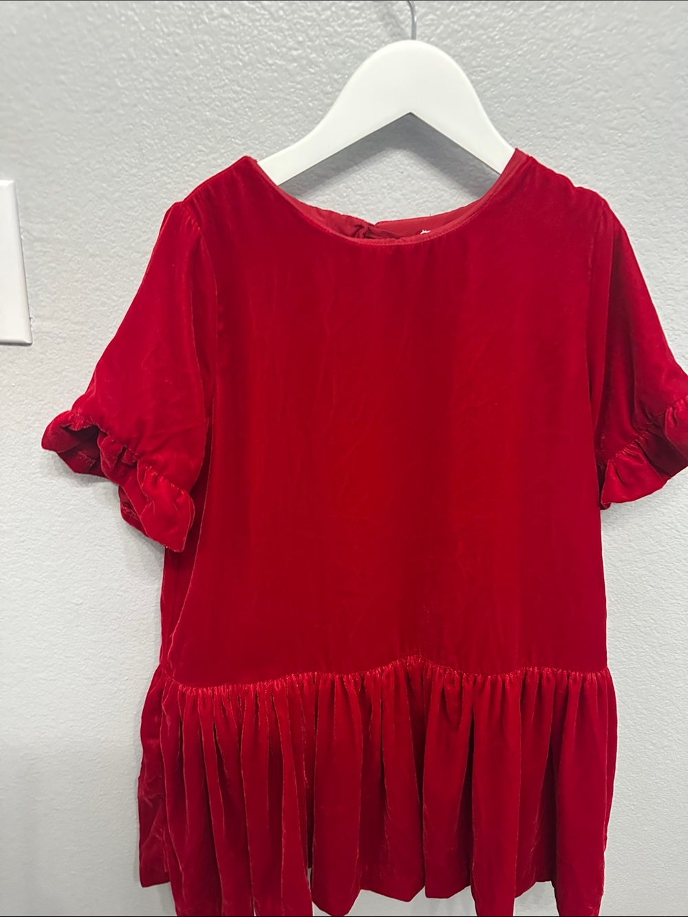 Girls' Red Velvet Ruffle Hem Dress